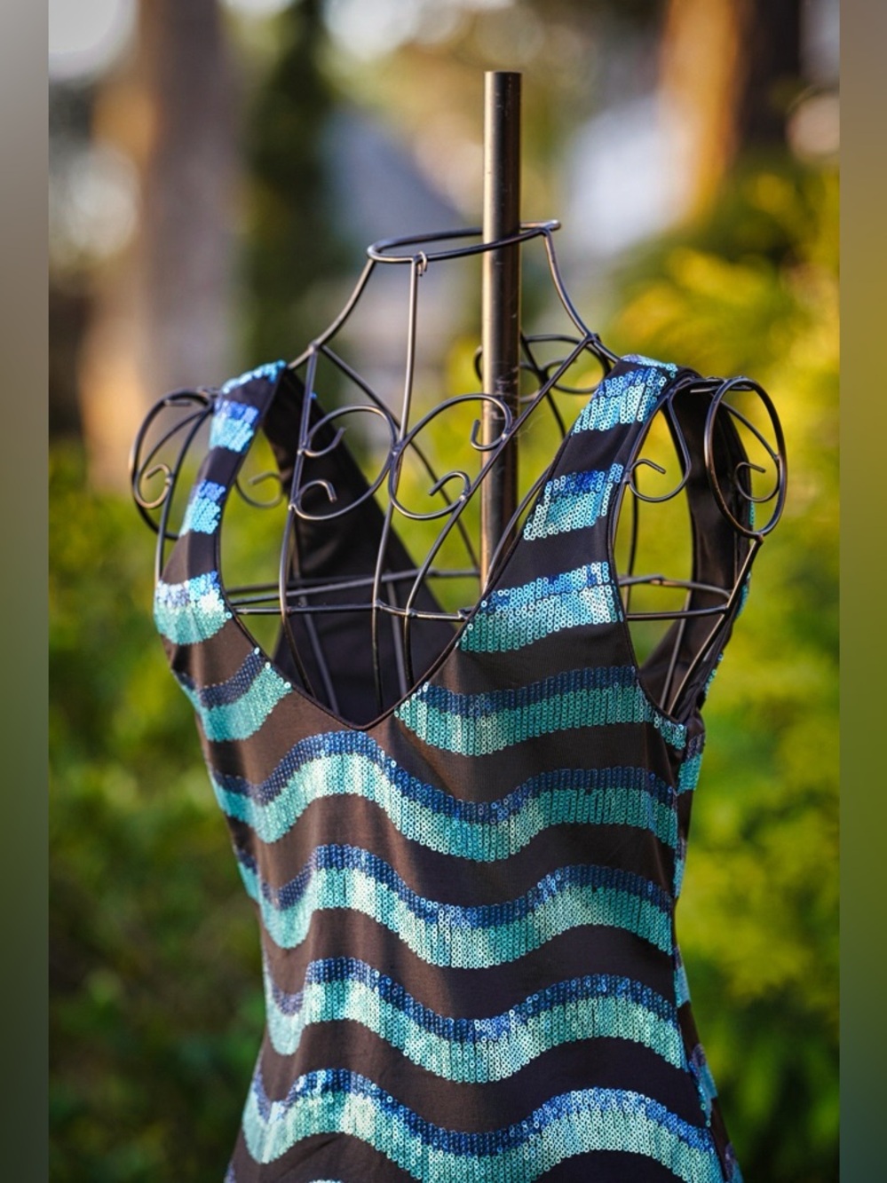 As You Wish Black & Turquoise Sequin Striped Mini Dress - Picture 7 of 9